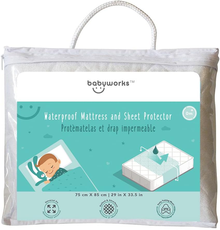 Baby Works Waterproof Mattress & Sheet Protector with Tuck-in Flaps - Perfect for Crib or Twin Size Mattress - Machine Washable - 75x85 cm, Pack of 1