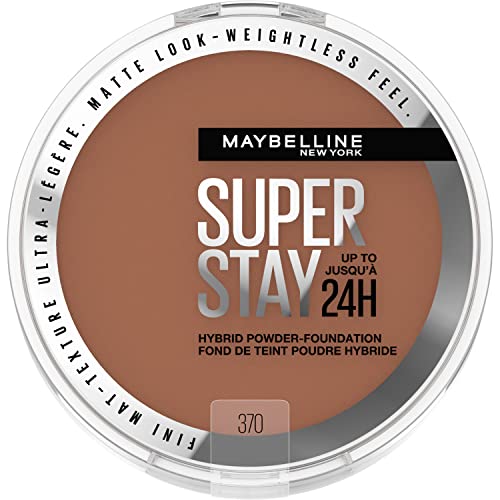 Maybelline New York Super Stay 24 Hour Hybrid Powder Foundation, Waterproof, Vegan, Mattifying, 370, 6 g