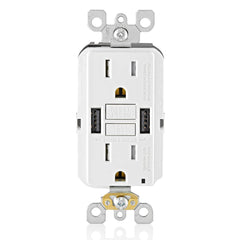 15A SmartlockPro GFCI Combination 24W(4.8A) Type A/A USB in-Wall Charger Outlet, White