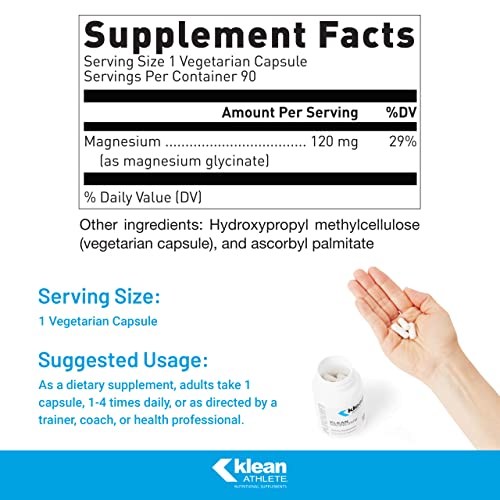 Klean ATHLETE Klean Magnesium | Supports Ability to Produce and Utilize Energy (ATP), Contract and Relax Muscles and Improves Recovery Time* | NSF Certified for Sport | 90 Vegetarian Capsules