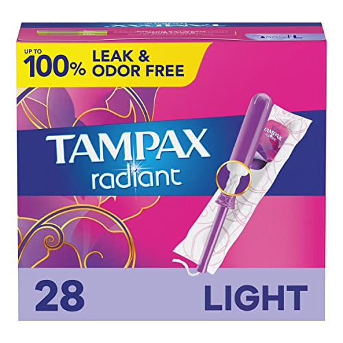 Tampax, Radiant Tampons, Plastic Applicator, Light Absorbency, 28 Count