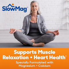 SlowMag Muscle + Heart Magnesium Chloride with Calcium Supplement to Support Muscle Relaxation, Occasional Muscle Cramping & Heart Health, High Absorption, 180 Count