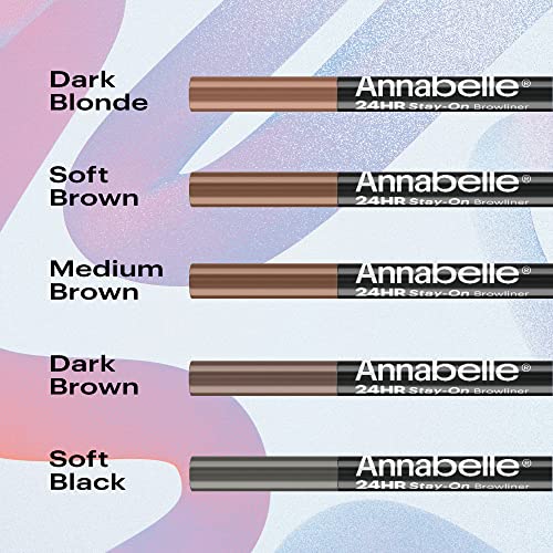 ANNABELLE 24HR Stay-On Browliner, Soft Black, Double-Ended Eyebrow Crayon, Matte Finish, 24H Long-Lasting Hold, Waterproof, Transfer-proof, Vegan, Cruelty-Free, Paraben-Free, 0.2 g