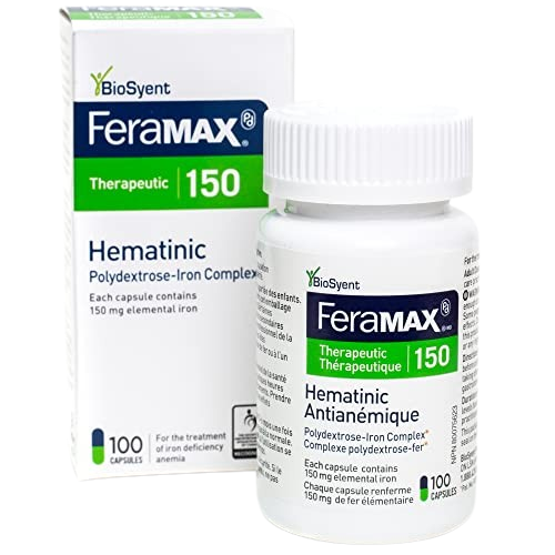 FeraMAX Pd Therapeutic 150 Iron Supplement - Once Daily High Dose Iron Supplement No.1 Recommended Treatment for Iron Deficiency Anemia - 150mg of Elemental Iron per Capsule, 100 Capsules