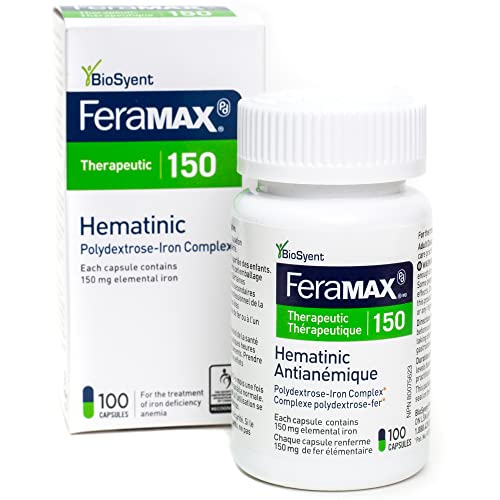 FeraMAX Pd Therapeutic 150 Iron Supplement - Once Daily High Dose Iron Supplement No.1 Recommended Treatment for Iron Deficiency Anemia - 150mg of Elemental Iron per Capsule, 100 Capsules