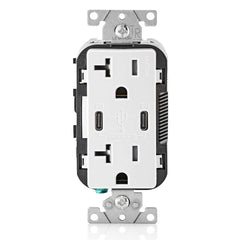 Leviton 30W (6A) USB Dual Type-C/C Power Delivery Wall Outlet Charger with 20A Tamper-Resistant Outlet, White