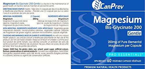 CanPrev - Pure Magnesium Bis-Glycinate 200mg (Gentle) | 240 v-caps | Elemental Chelated Complex Supplement | Magnesium bis-glycinate blend - Glycine, Magnesium Oxide, Magnesium bis-glycinate chelate | Vegan