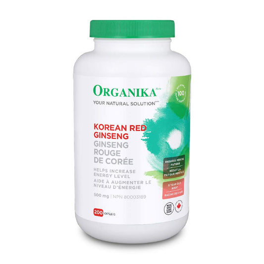 Organika Canadian-Made Korean Red Ginseng - 6 Year Old Roots, Energy Support, Stress Support, Warming Effect- 200caps