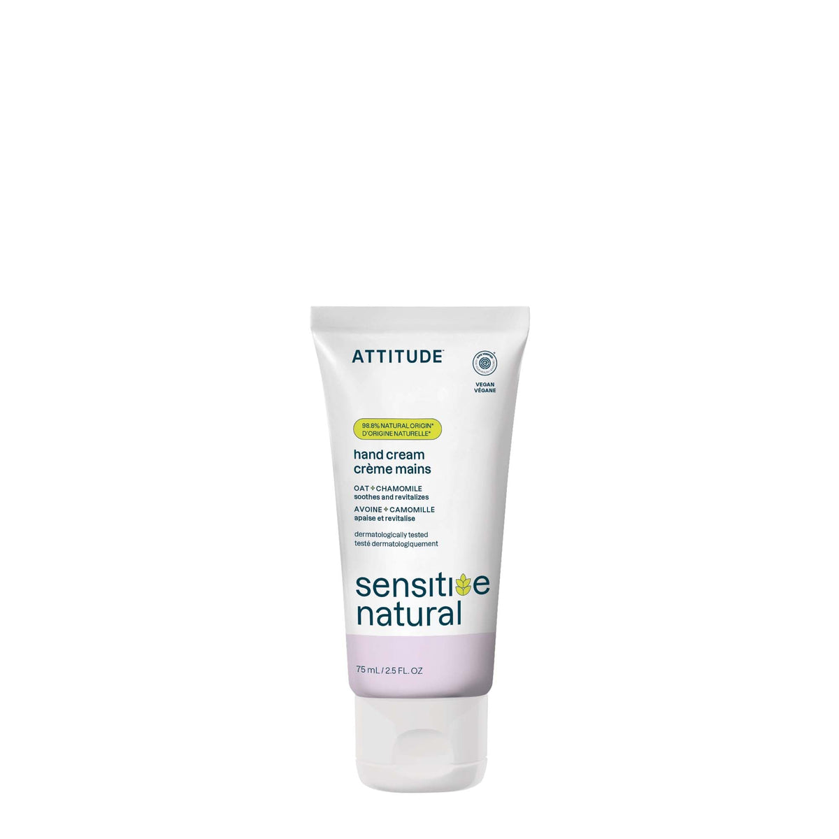 ATTITUDE Hand Cream for Sensitive Skin with Oat and Chamomile, EWG Verified, Dermatologically Tested, Vegan, 75 mL