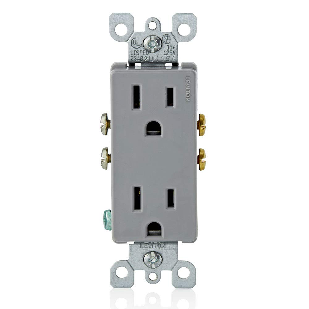 Leviton 5325-GY 15 Amp, 125 Volt, Decora Duplex Receptacle, Residential Grade, Grounding, Gray