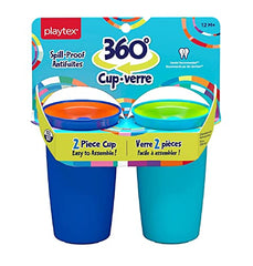 Playtex Baby Stage 2 Spoutless 360 Drinking Cups, Ages 1+, Leakproof, Spill Proof - Blue & Aqua, 10 Oz, 2 Count