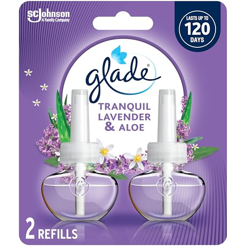 Glade PlugIns Air Freshener Refill, Scented and Essential Oils for Bathroom and Home Fragrance, Tranquil Lavender and Aloe, 2 Count