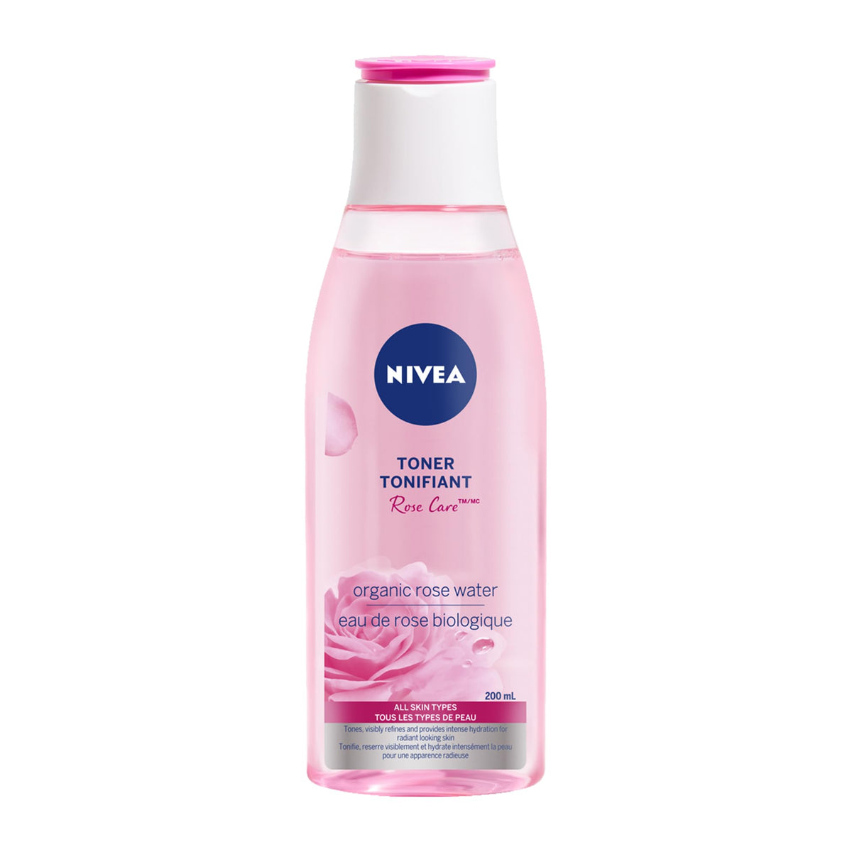 NIVEA Rose Care Face Toner for All Skin Types, Rose Water for Face, Tones and Refines Pores, Rose Water Toner With No Drying Alcohol, Dermatologically-Tested Skin Care, 200mL, Transparent