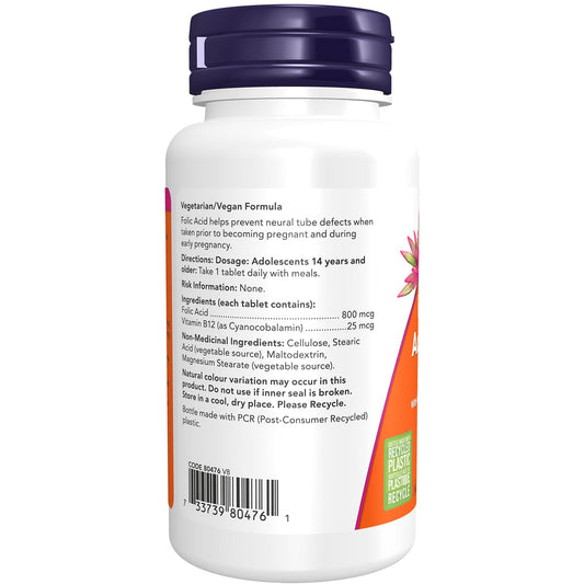 Now Foods Folic Acid 800mcg + B-12 25mcg 250tab