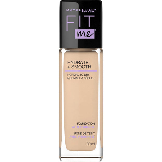 Maybelline New York Fit Me Hydrate + Smooth Foundation, Natural Luminous Finish, Moisturizing Medium Coverage, for Normal to Dry Skin, Classic Ivory, 30 ml