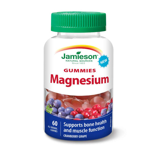 Jamieson Magnesium Bisglycinate Gummies Cranberry Grape Flavour, 60 Count, Supports Bone Health & Muscle Function