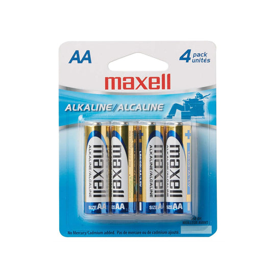 Maxell AA Alkaline Batteries - Long Lasting, All-Purpose Double A Battery for Household and Business - 4 Pack