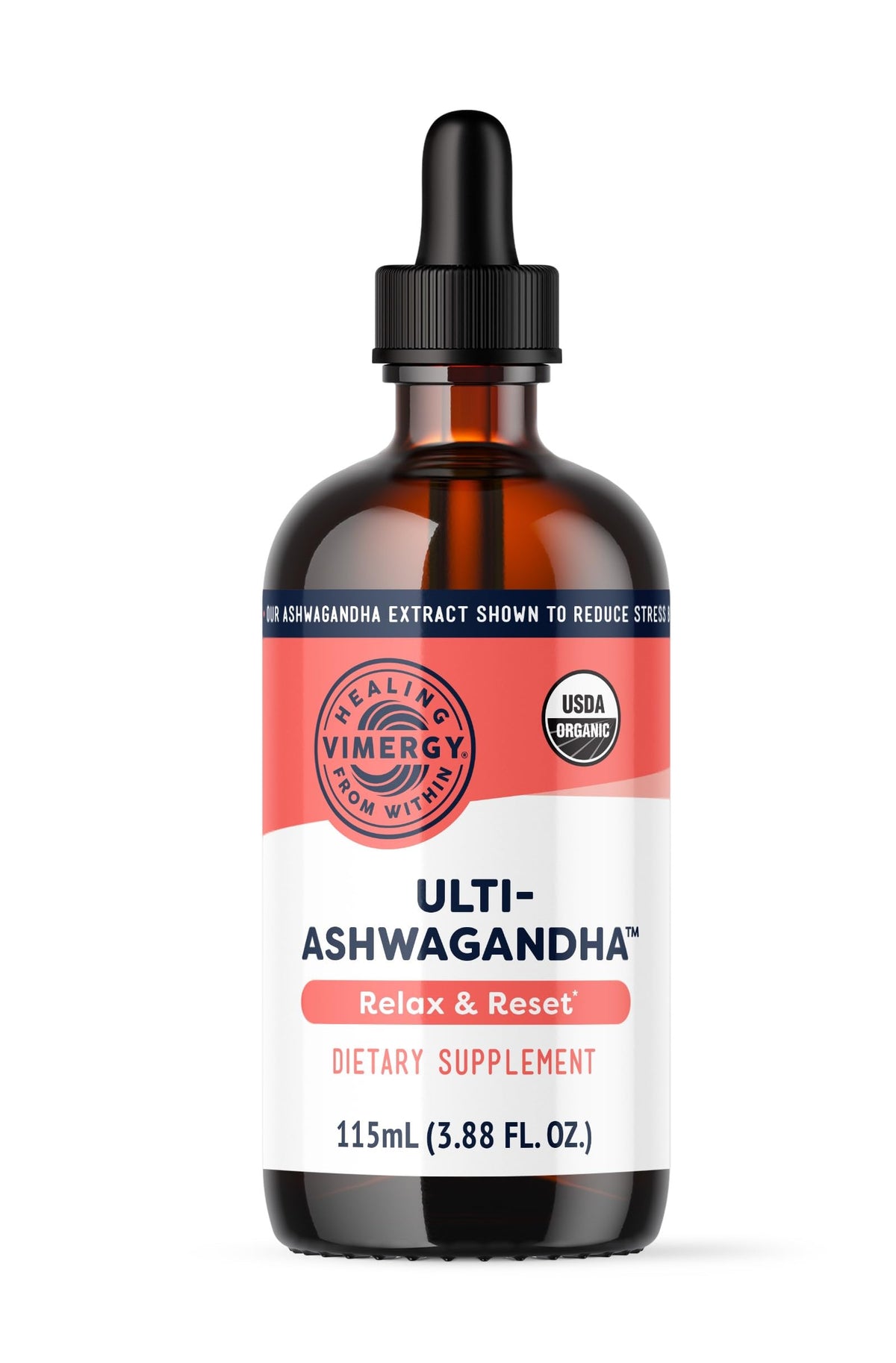 Vimergy USDA Organic Ashwagandha Liquid Extract, 57 Servings –Stress Supplement Drops – Adaptogen - Supports Cognitive Function – Sleep Support – Alcohol-Free, Non-GMO, Vegan & Paleo Friendly (115 ml)