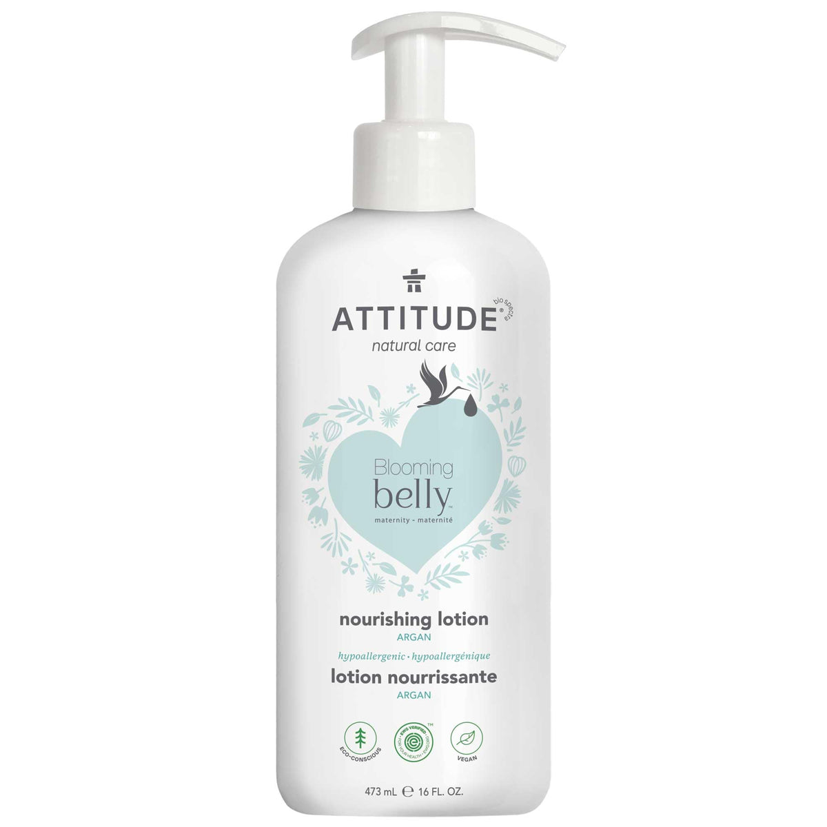 ATTITUDE Pregnancy Nourishing Body Lotion, EWG Verified, Dermatologically Tested, Plant and Mineral-Based, Vegan Maternity Products, Argan Oil, 473 mL