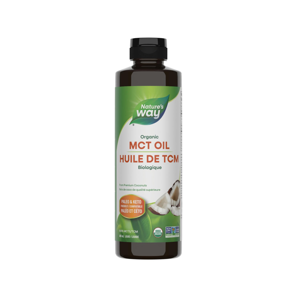 Nature's Way 100% Pure MCT Oil From Coconut, Paleo and Keto friendly, Certified Organic, Non-GMO Project Verified, Vegetarian, Gluten-free, Flavourless, No Filler Oils, 480 mL