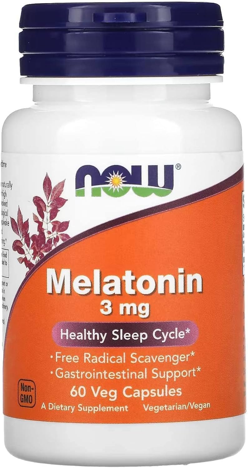 NOW Supplements, Melatonin 3 mg, Free Radical Scavenger, Healthy Sleep Cycle, 60 Veg Capsules