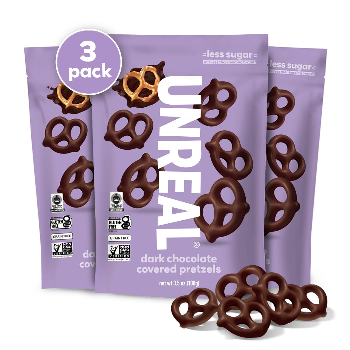 Unreal Multi-Serve Bags - Dark Chocolate Covered Pretzels 6 x 100g