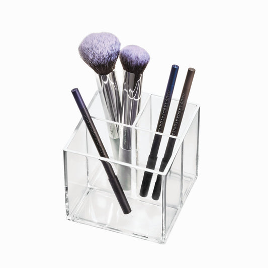 iDesign Signature Series by Sarah Tanno Divided Brush and Pencil Cosmetic Organizer Cube, Smoke/Matte Black