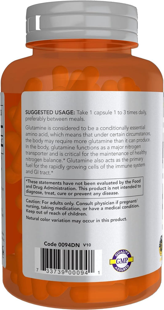 NOW Sports Nutrition, L-Glutamine, Double Strength 1,000 mg, Amino Acid, 120 Veg Capsules