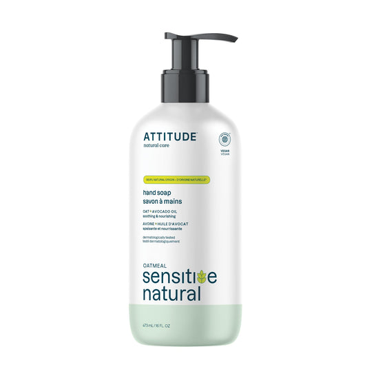 ATTITUDE Hand Soap for Sensitive Skin with Oat and Avocado Oil, EWG Verified, Dermatologically Tested, Vegan, 473 mL