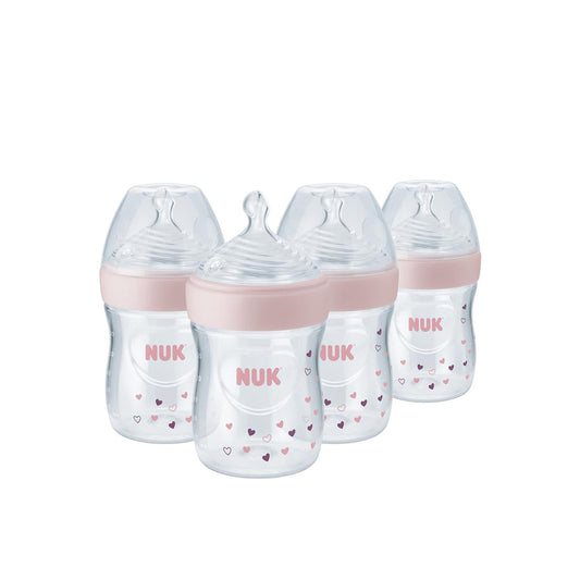 NUK Simply Natural Baby Bottles, 5 oz (150 mL), Pink Hearts, 4 Pack