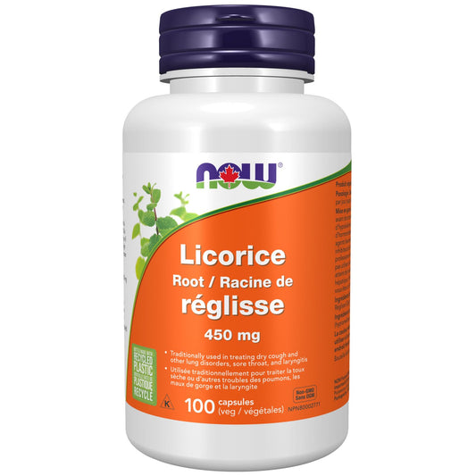 NOW Supplements Licorice Root 450mg Capsules, 100 Count