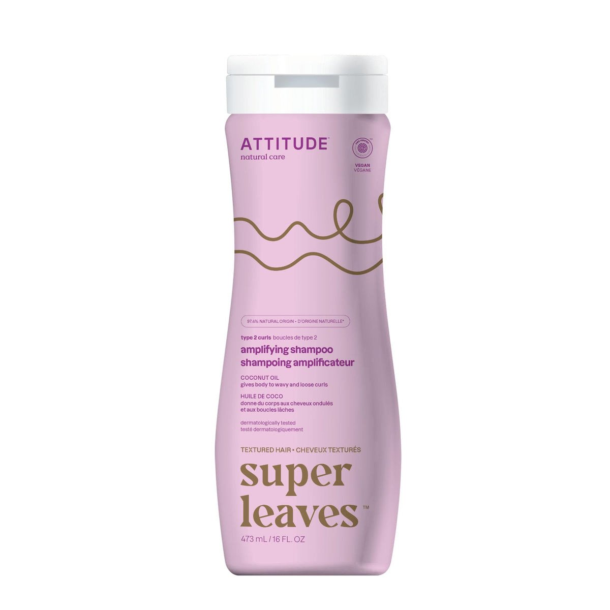 ATTITUDE Amplifying Shampoo for Curly Hair with Coconut Oil, EWG Verified, Vegan and Naturally Derived Ingredients, 2a, 2b, 2c Curl Type, Gives body to Curls, 473 mL