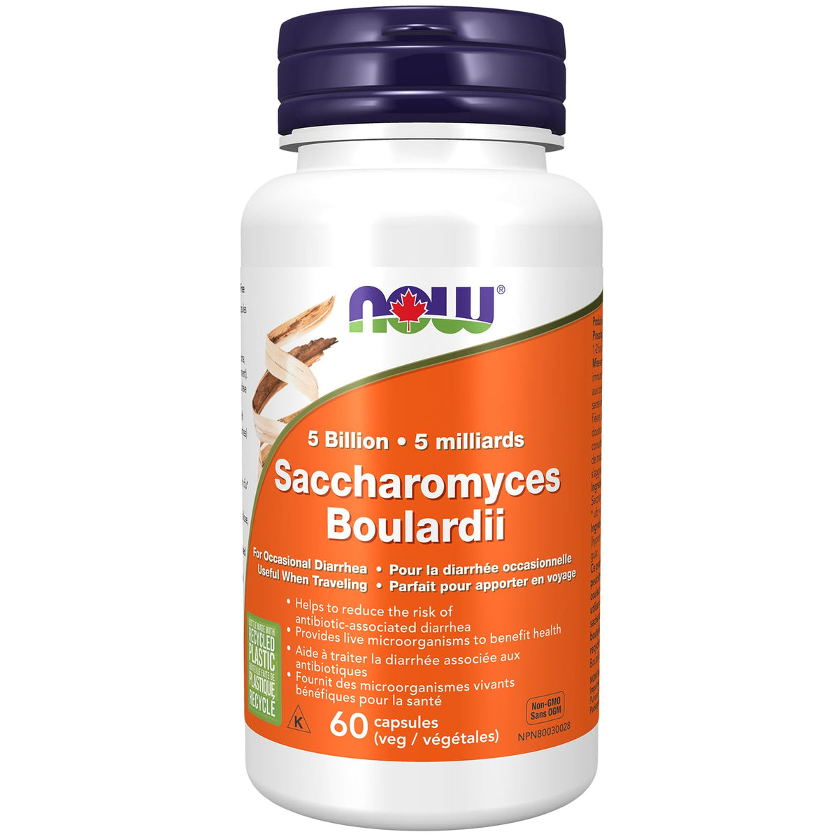 NOW Supplements, Saccharomyces Boulardii, 5 Billion CFU Probiotic, 60 Veg Capsules