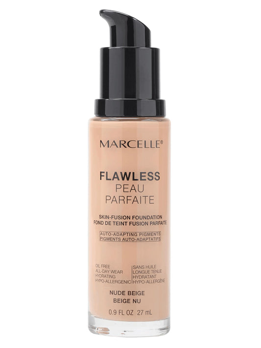 Marcelle Flawless Skin-Fusion Foundation, Nude Beige, Medium Coverage, Natural Finish, Waterproof, Hypoallergenic, Fragrance-Free, Cruelty-Free, Paraben-Free, Non-Comedogenic, Oil-Free, 27 mL