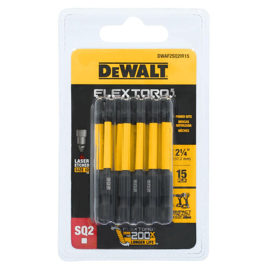 DEWALT Flextorq Impact Bits SQ2 Square 2-in, HSS Screw Bits, 15-pk (DWAF2SQ2IR15)