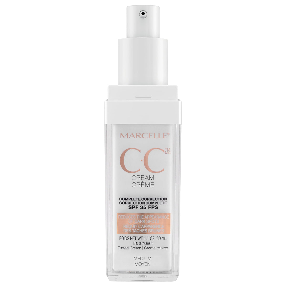 Marcelle CC Cream SPF 35, Medium, Complete Correction, Tinted Moisturizer, Non-Comedogenic, Perfume-Free, Paraben-Free, Oil-Free, Hypoallergenic, Cruelty-Free, 30 mL