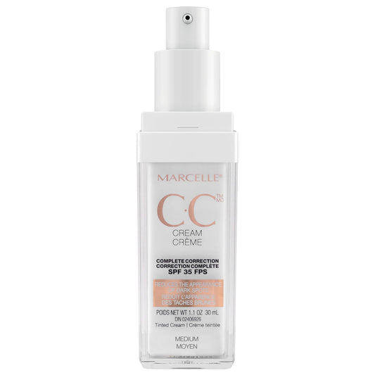 Marcelle CC Cream SPF 35, Medium, Complete Correction, Tinted Moisturizer, Non-Comedogenic, Perfume-Free, Paraben-Free, Oil-Free, Hypoallergenic, Cruelty-Free, 30 mL