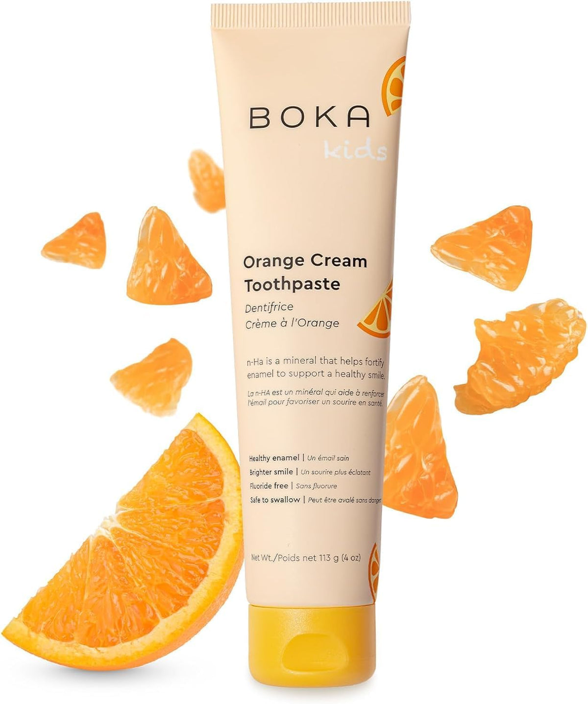 Boka Fluoride Free Toothpaste- Nano Hydroxyapatite, Remineralizing, Sensitive Teeth, Whitening- Dentist Recommended for Adult, Kids Oral Care- Orange Cream Flavor, 4oz (113g) 1Pk - US Manufactured