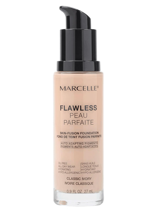 Marcelle Flawless Skin-Fusion Foundation, Classic Ivory, Medium Coverage, Natural Finish, Waterproof, Hypoallergenic, Fragrance-Free, Cruelty-Free, Paraben-Free, Non-Comedogenic, Oil-Free, 27 mL