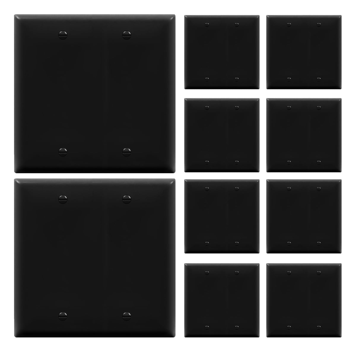 Enerlites 8802-BK-10PS 2-Gang Blank Wall Plate, Standard Size, Unbreakable Polycarbonate, Black 10-Pack