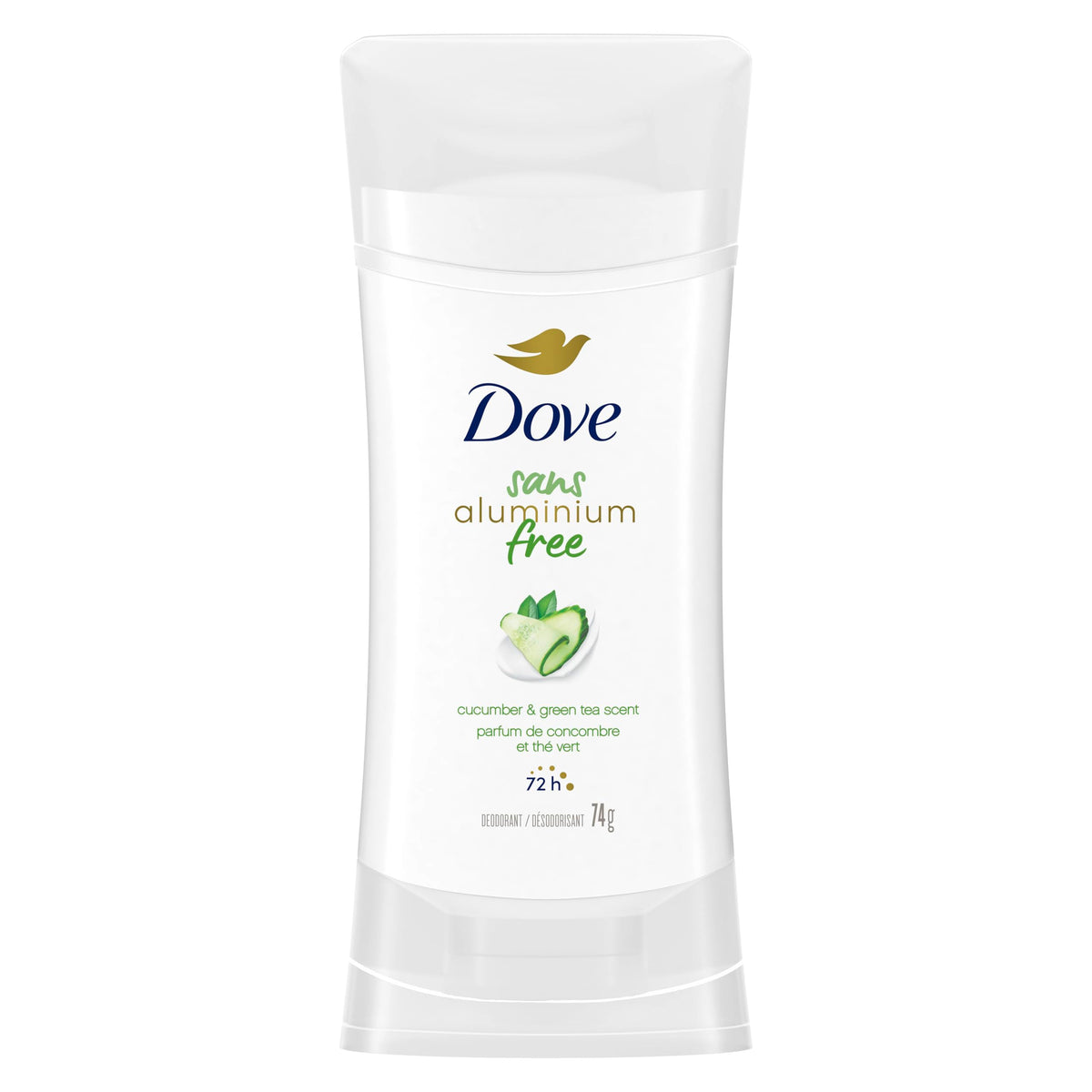 Dove Aluminum Free Déodorant for Women Cucumber & Green Tea Scent for Soft, Comfortable Underarms, 74g