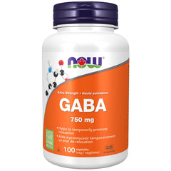 NOW Supplements GABA 750mg Vegetable Capsules, 100 Count