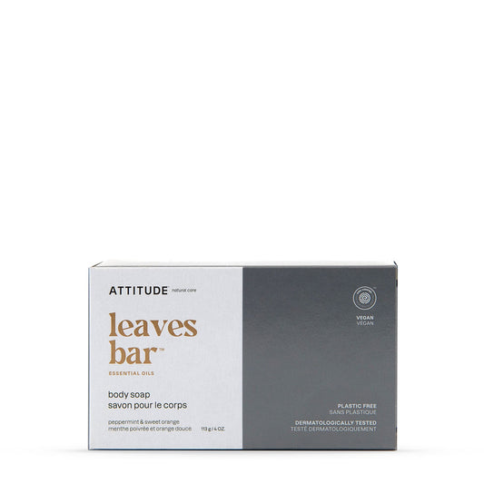 ATTITUDE Body Soap Bar, Made in Canada, Natural Origin, Protects and Softens Dry Skin, Coconut & Olive Oils, For Men and Women, EWG Verified & Vegan, Peppermint & Sweet Orange, 113 g