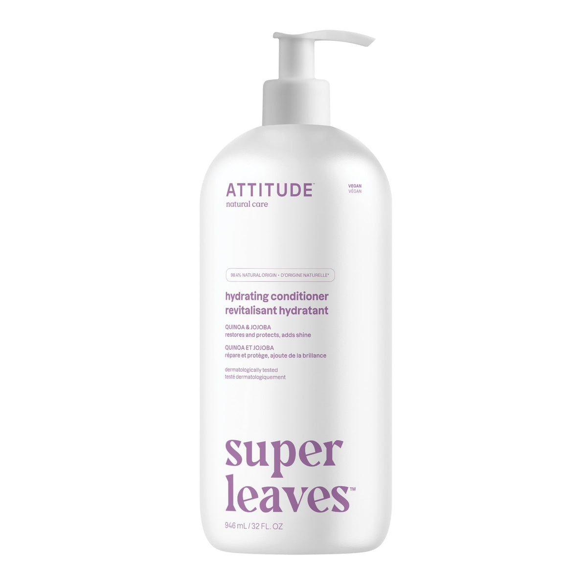 ATTITUDE Moisture Rich Hair Conditioner, For Dry and Damaged Hair, Naturally Derived Ingredients, Vegan Detangler, Dermatologiocally Tested, Quinoa and Jojoba, 946 mL