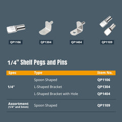 POWERTEC QP1106 1/4 Inch Shelf Pegs 100 pcs, Spoon Shaped Shelf Pins Support Pegs for Shelves, Kitchen Cabinet Shelf, Bookshelf, Closet and Furniture, Nickel Plated Shelf Holders Pegs