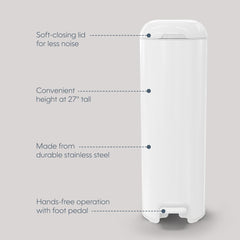 Diaper Genie Platinum Diaper Pail, White - Made in Durable Stainless Steel and Includes 1 Easy Roll Refill with 18 bags