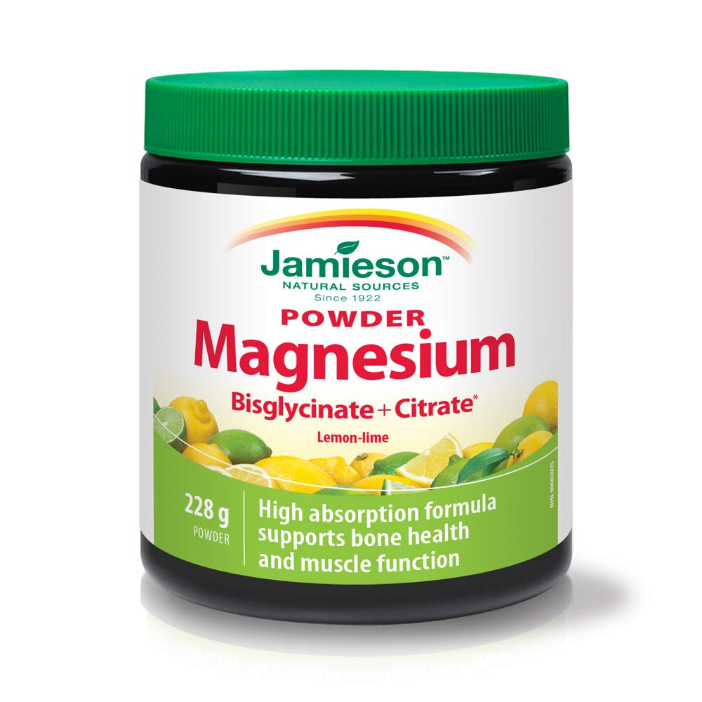 Jamieson Magnesium Bisglycinate Plus Citrate Powder - Lemon Lime Flavour Drink Mix , 228.0 g (Pack of 1)