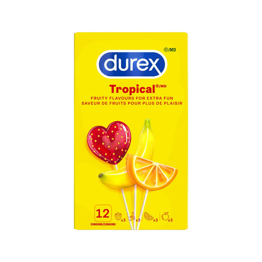 Durex Condoms, Tropical Flavors & Colours Lubricated, 12 Count