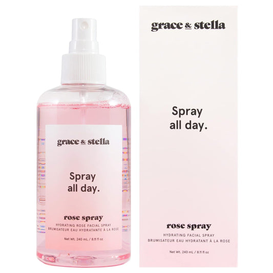 Grace & Stella Rose Water Facial Spray (240ml) - Vegan - Rose Water Spray for Face - Rose Spray Facial Mist - Rosewater Spray Toner Rose Hydrosol by Grace and Stella