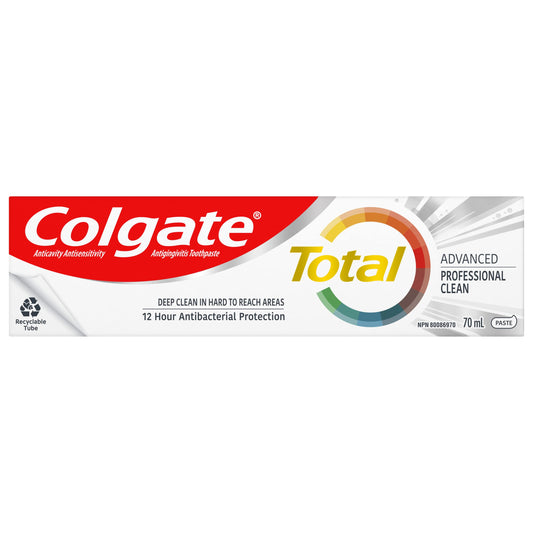 Colgate Total Advanced Professional Clean Toothpaste, 70 mL – Multi-Benefit Whitening Toothpaste for Sensitive Teeth, Fresh Breath, Plaque Control & Enamel Protection | Colgate Total Deep Clean